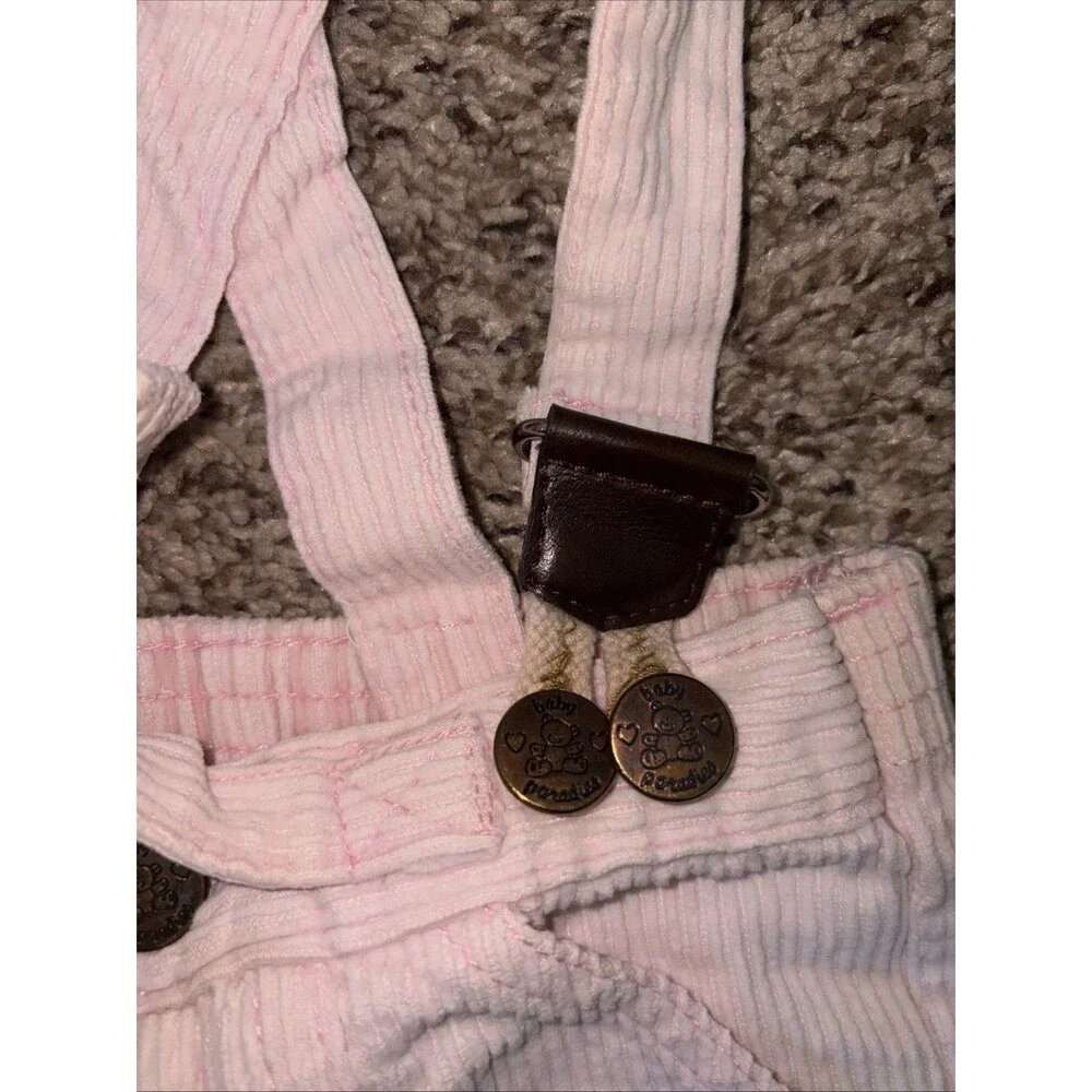 Vintage Pink Corduroy Overalls Romper 9-19m Adjustable Germany Unique Rare EUC